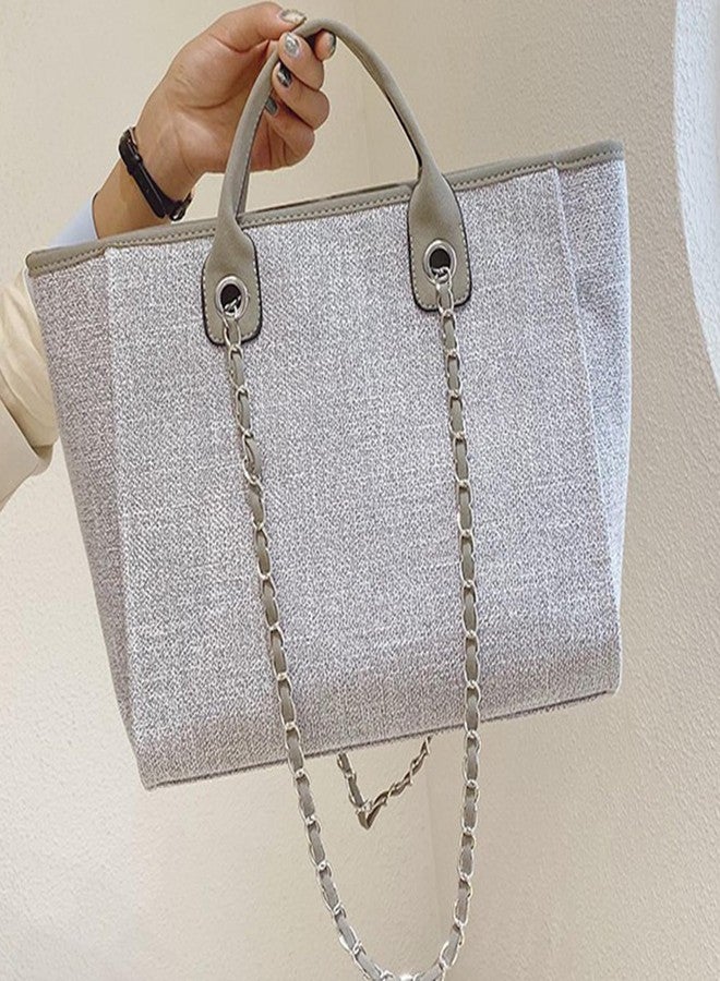 Busnos Tote Bag for Women Large Grey Canvas Travel Handbags Bag Womens Work Tote Bags With Zipper Cute Bags - Image 3